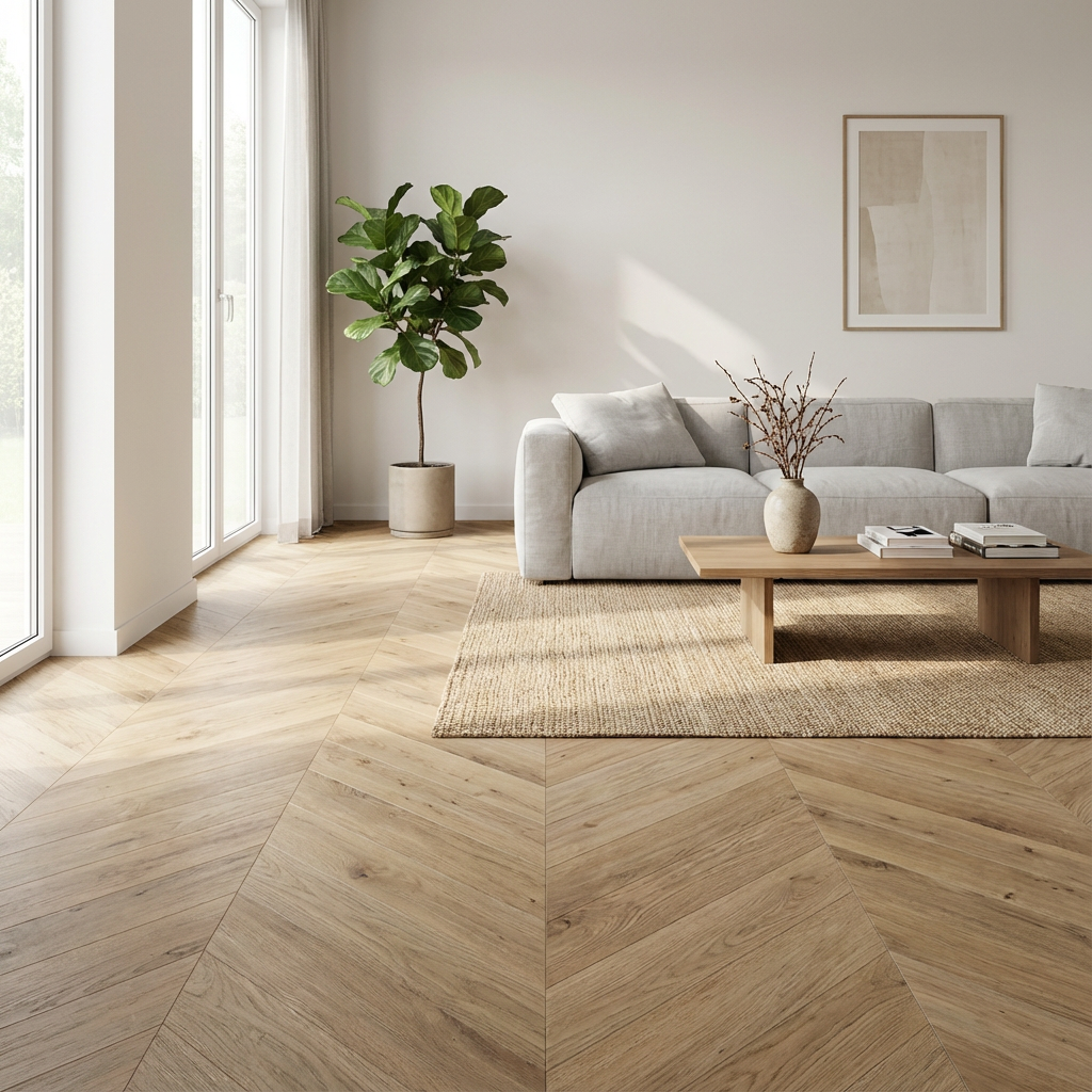 Beige visgraat laminaat Hongaarse punt