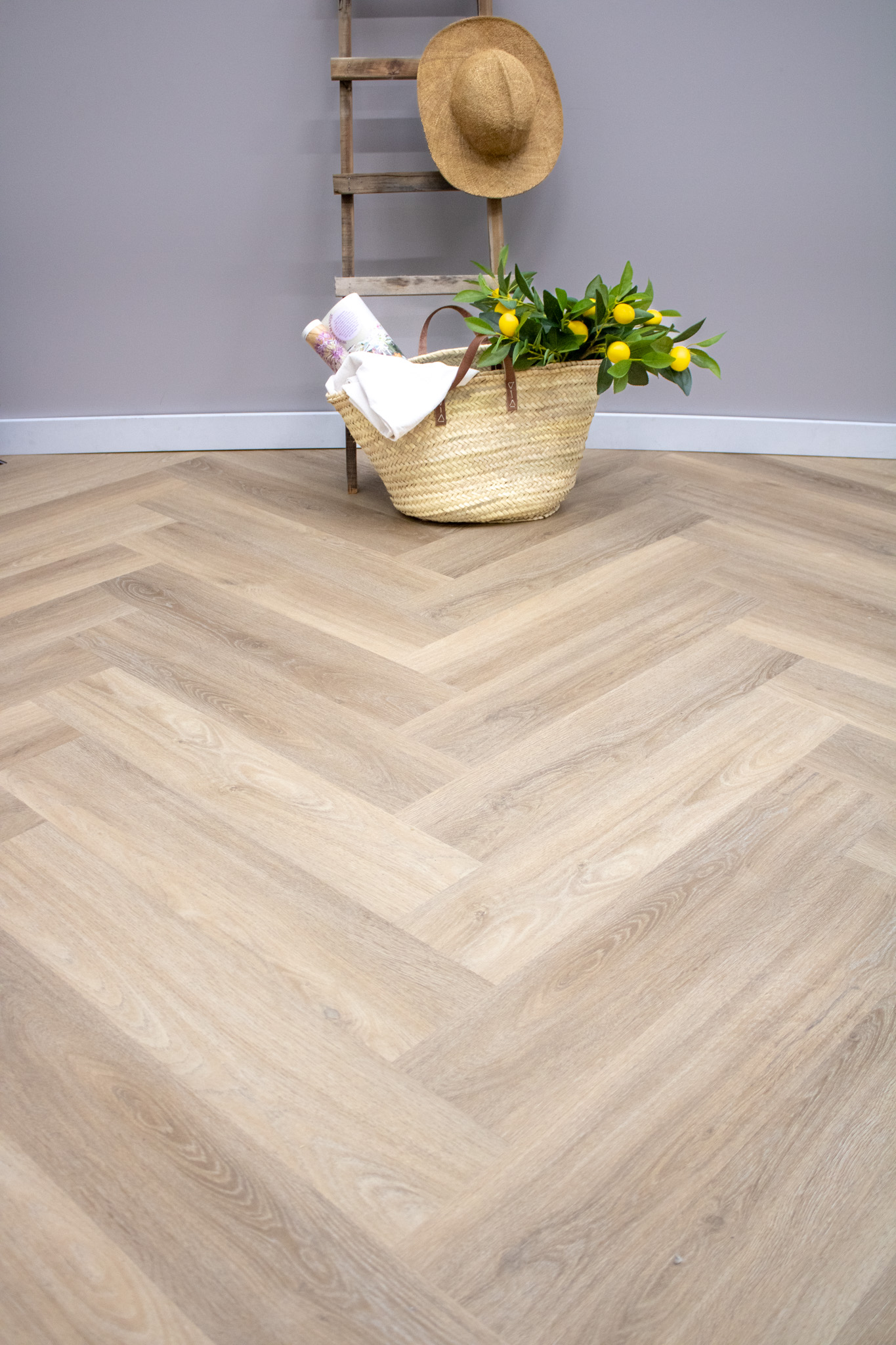Whitewash eiken visgraat plak-PVC