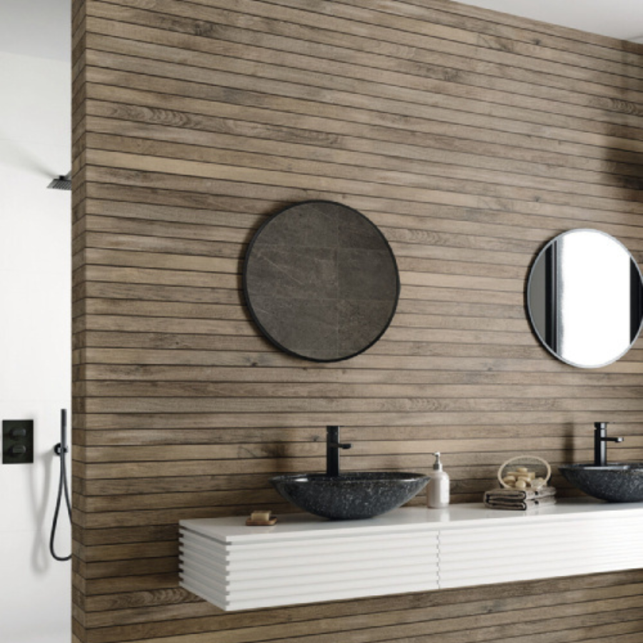 Grijs bruine houtlook wandtegels